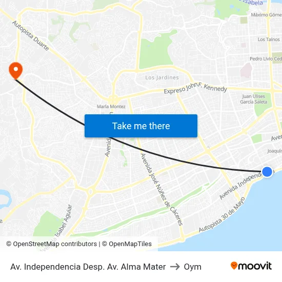 Av.  Independencia Desp. Av. Alma Mater to Oym map