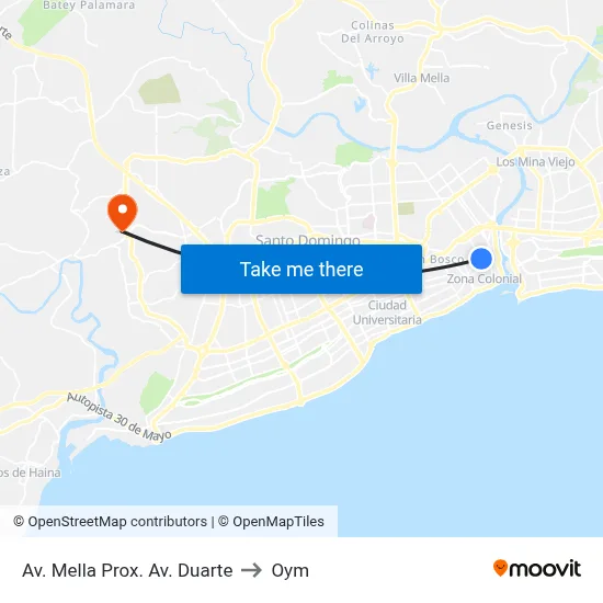 Av. Mella Prox. Av. Duarte to Oym map