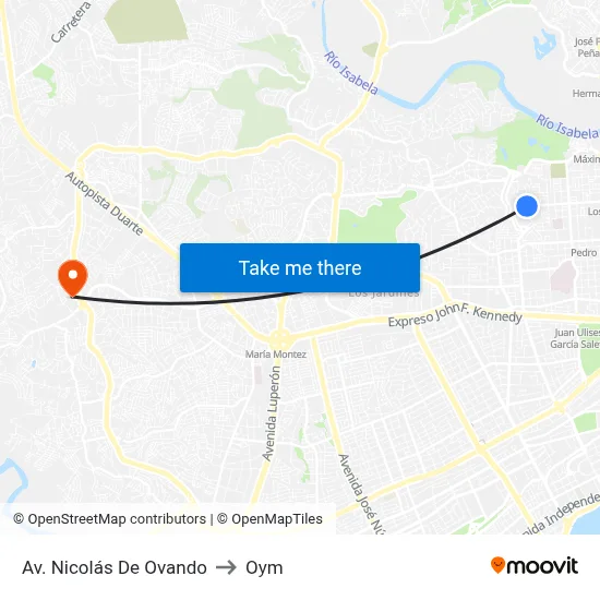 Av. Nicolás De Ovando to Oym map