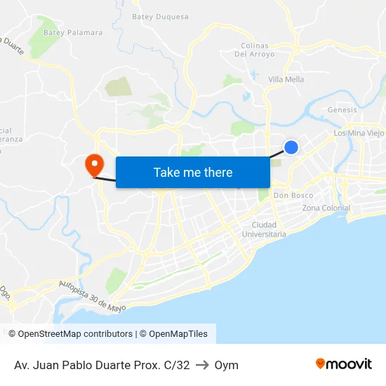 Av. Juan Pablo Duarte Prox. C/32 to Oym map