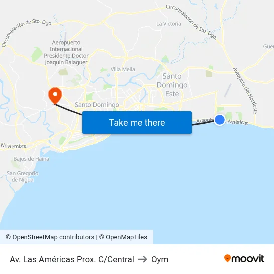 Av. Las Américas Prox. C/Central to Oym map