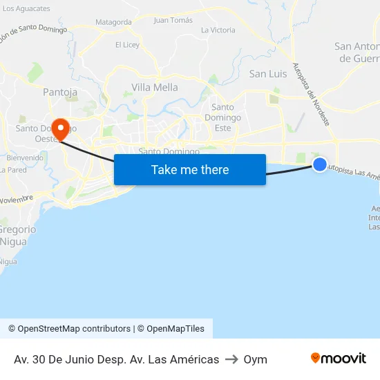 Av. 30 De Junio Desp. Av. Las Américas to Oym map