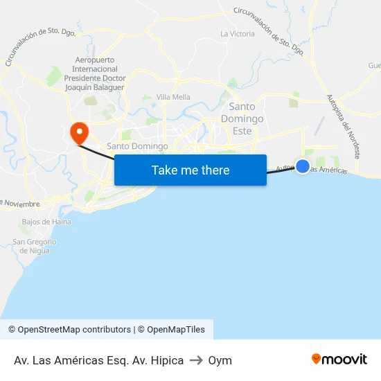 Av. Las Américas Esq. Av. Hipica to Oym map