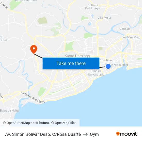 Av. Simón Bolívar Desp. C/Rosa Duarte to Oym map