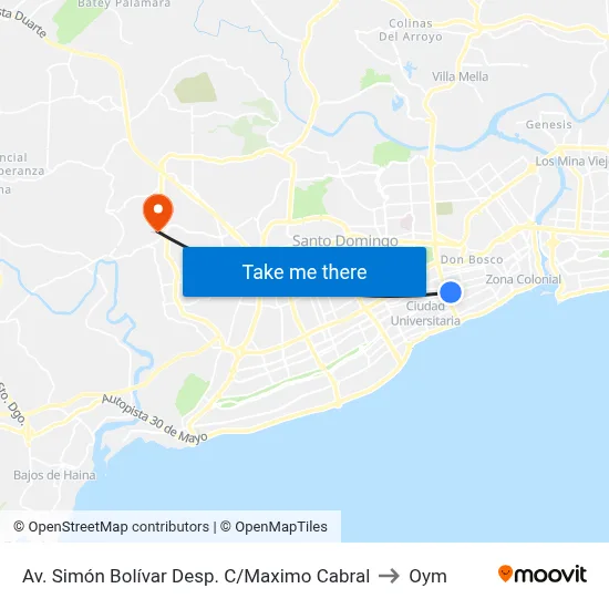 Av. Simón Bolívar Desp. C/Maximo Cabral to Oym map