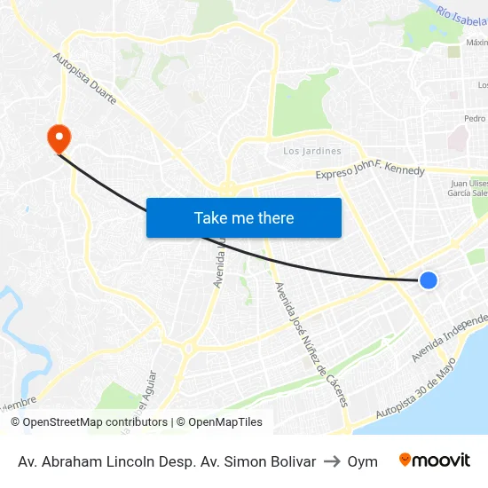 Av. Abraham Lincoln Desp. Av. Simon Bolivar to Oym map