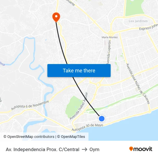 Av. Independencia Prox. C/Central to Oym map