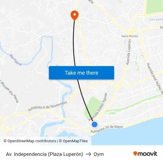 Av. Independencia (Plaza Luperón) to Oym map