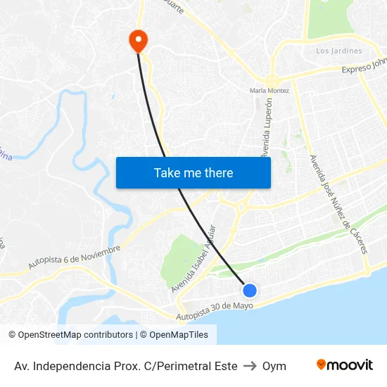 Av. Independencia Prox. C/Perimetral Este to Oym map