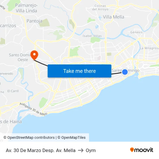 Av. 30 De Marzo  Desp. Av. Mella to Oym map
