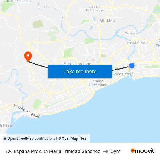 Av. España Prox. C/Maria Trinidad Sanchez to Oym map