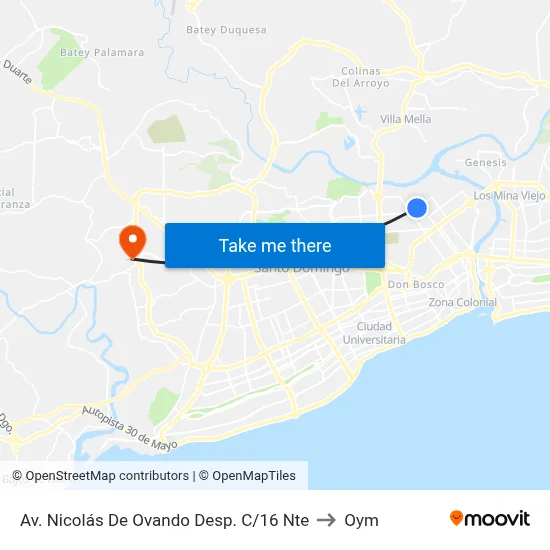 Av. Nicolás De Ovando Desp. C/16 Nte to Oym map
