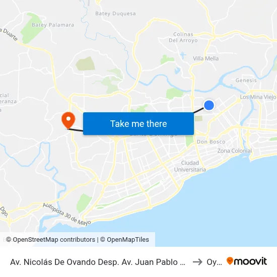 Av. Nicolás De Ovando Desp. Av. Juan Pablo Duarte to Oym map