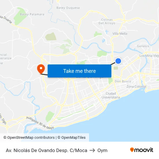 Av. Nicolás De Ovando Desp. C/Moca to Oym map