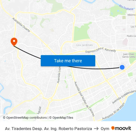 Av. Tiradentes Desp. Av. Ing. Roberto Pastoriza to Oym map
