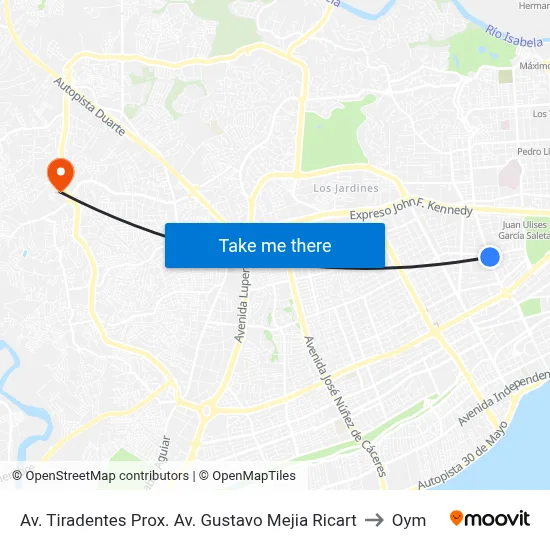 Av. Tiradentes Prox. Av. Gustavo Mejia Ricart to Oym map