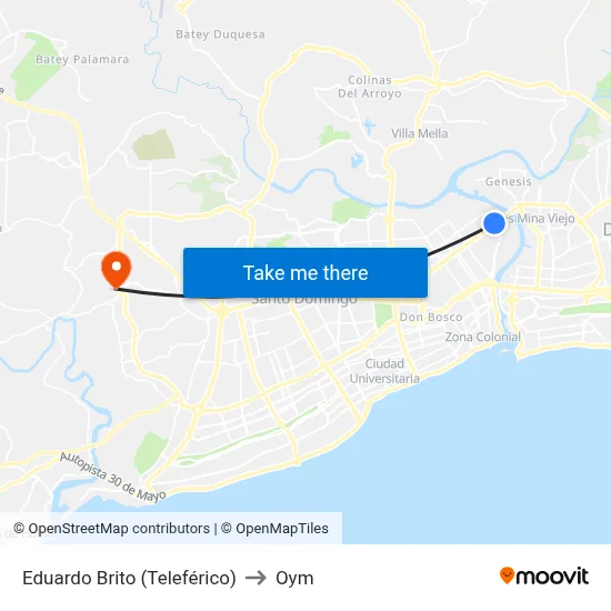 Eduardo Brito (Teleférico) to Oym map