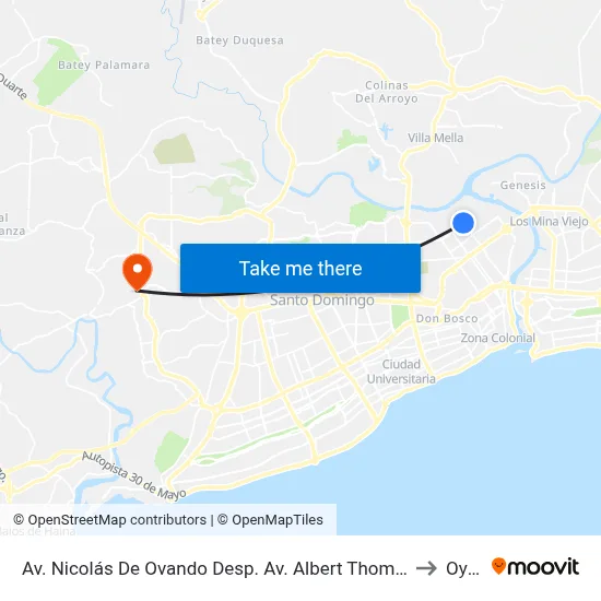 Av. Nicolás De Ovando Desp. Av. Albert Thomas to Oym map