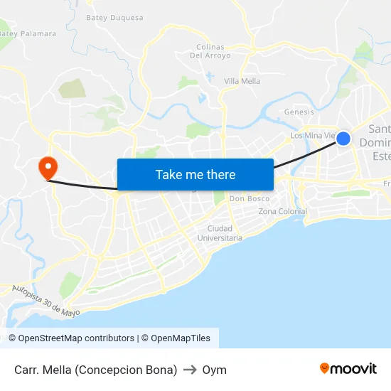 Carr. Mella (Concepcion Bona) to Oym map