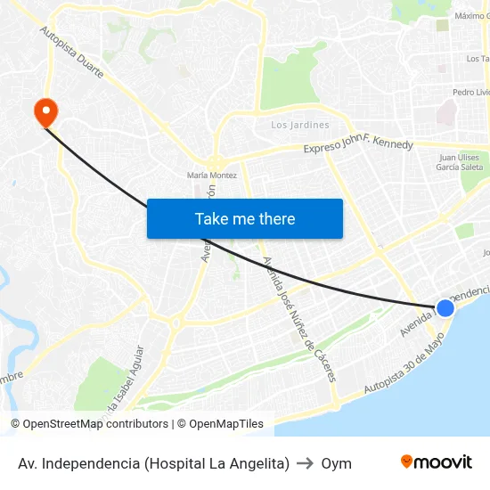 Av. Independencia (Hospital La Angelita) to Oym map