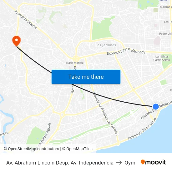 Av. Abraham Lincoln Desp. Av. Independencia to Oym map