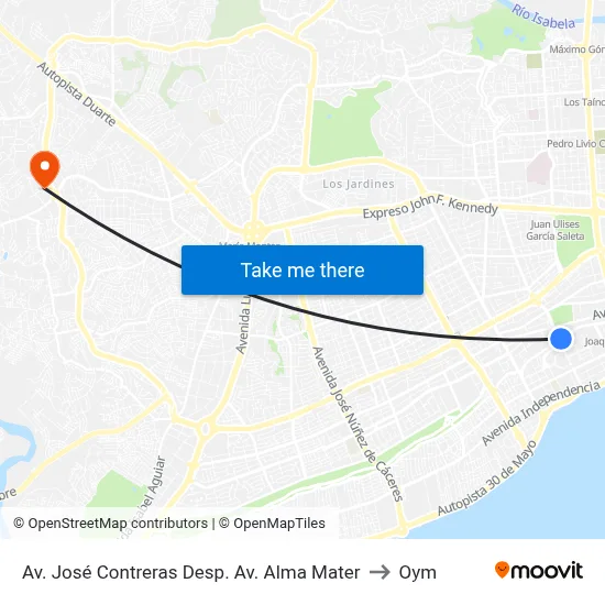 Av. José Contreras Desp. Av. Alma Mater to Oym map