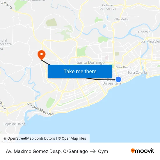 Av. Maximo Gomez Desp. C/Santiago to Oym map