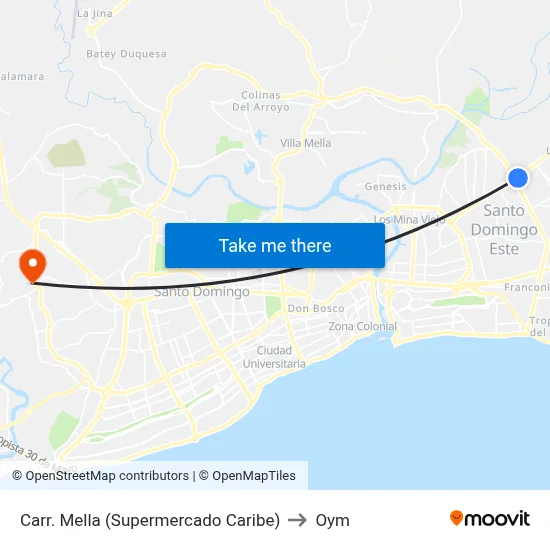 Carr. Mella (Supermercado Caribe) to Oym map