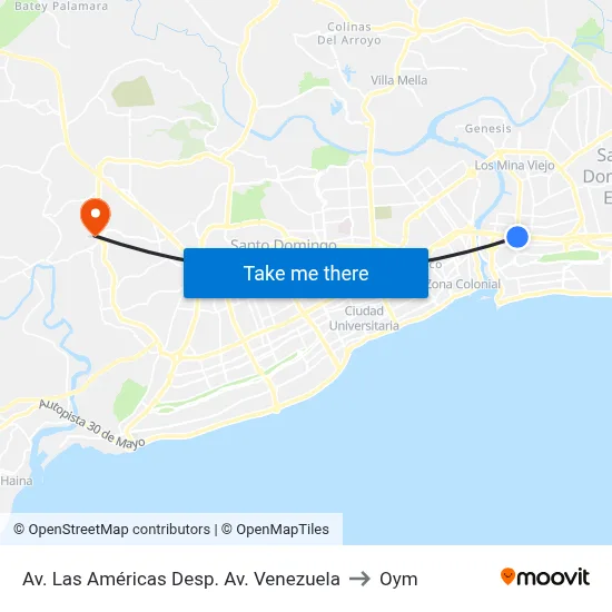 Av. Las Américas Desp. Av. Venezuela to Oym map