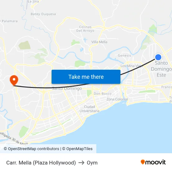 Carr. Mella (Plaza Hollywood) to Oym map