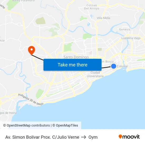 Av. Simon Bolivar Prox. C/Julio Verne to Oym map