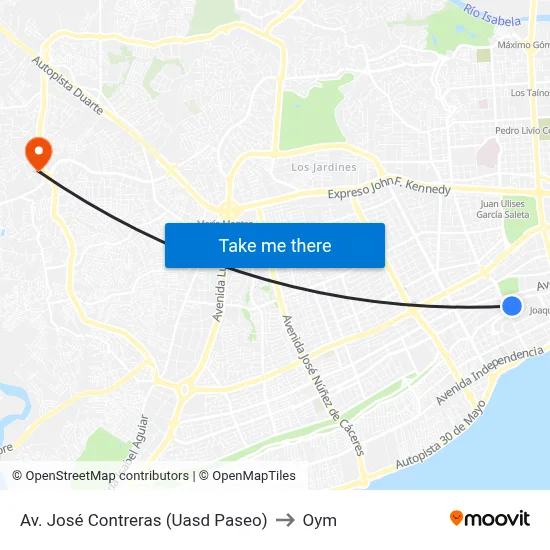 Av. José Contreras (Uasd Paseo) to Oym map