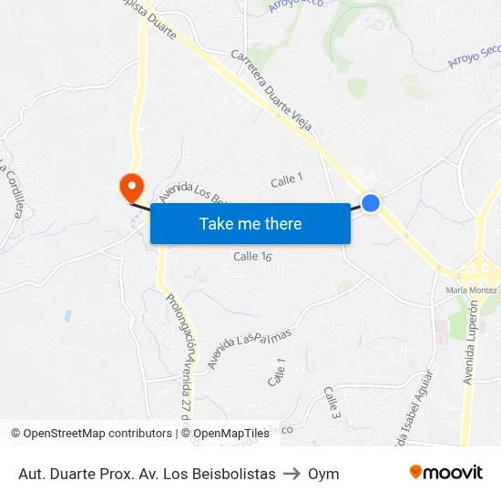 Aut. Duarte Prox. Av. Los Beisbolistas to Oym map
