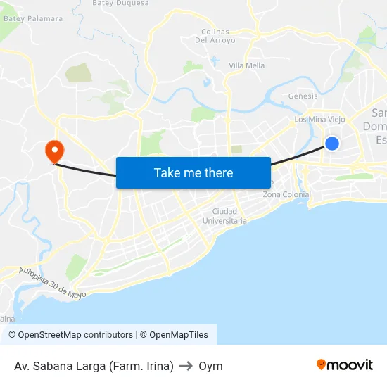 Av.  Sabana Larga (Farm. Irina) to Oym map