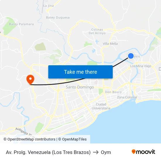 Av. Prolg. Venezuela (Los Tres Brazos) to Oym map