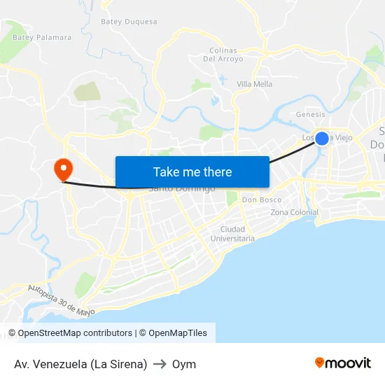 Av. Venezuela (La Sirena) to Oym map