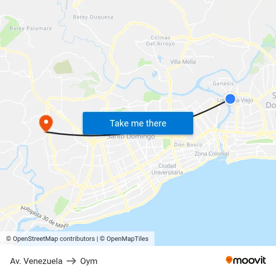 Av. Venezuela to Oym map