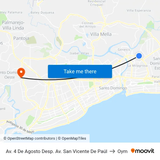Av. 4 De Agosto Desp. Av. San Vicente De Paúl to Oym map