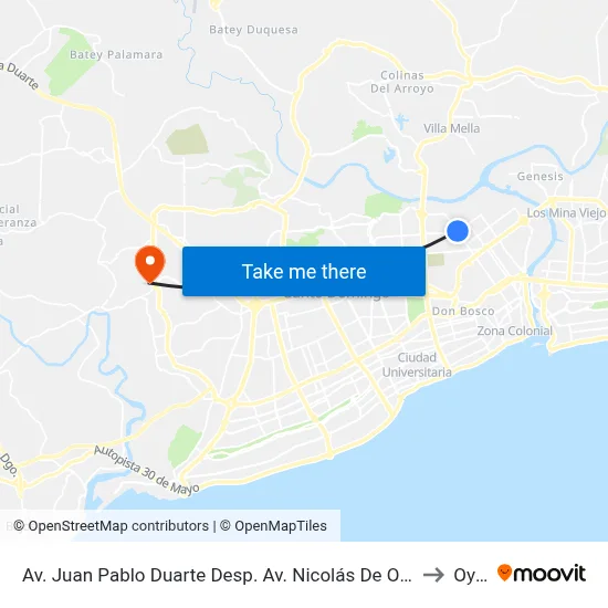Av. Juan Pablo Duarte Desp. Av. Nicolás De Ovando to Oym map
