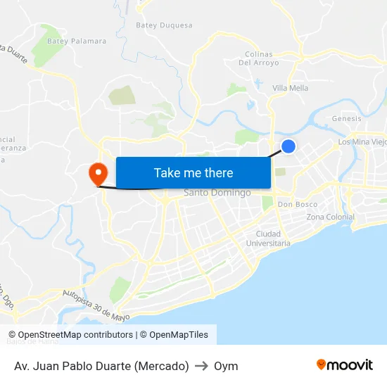 Av. Juan Pablo Duarte (Mercado) to Oym map