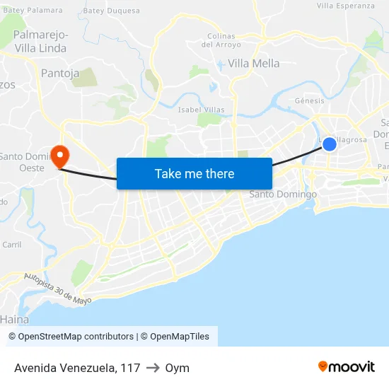 Avenida Venezuela, 117 to Oym map