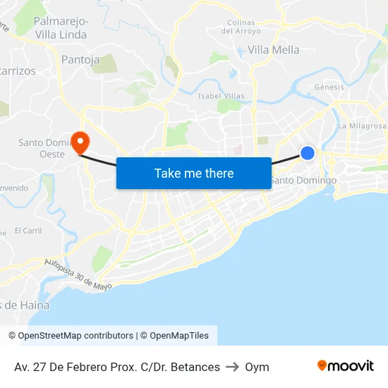 Av. 27 De Febrero Prox. C/Dr. Betances to Oym map
