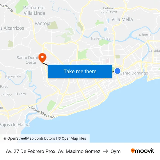 Av. 27 De Febrero Prox. Av. Maximo Gomez to Oym map