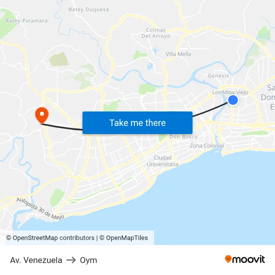 Av. Venezuela to Oym map