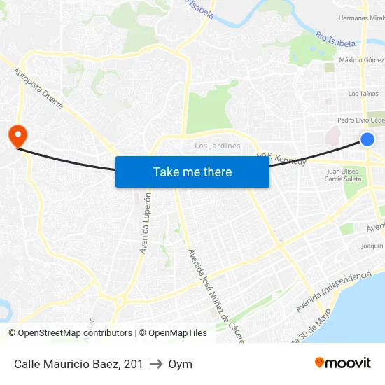Calle Mauricio Baez, 201 to Oym map