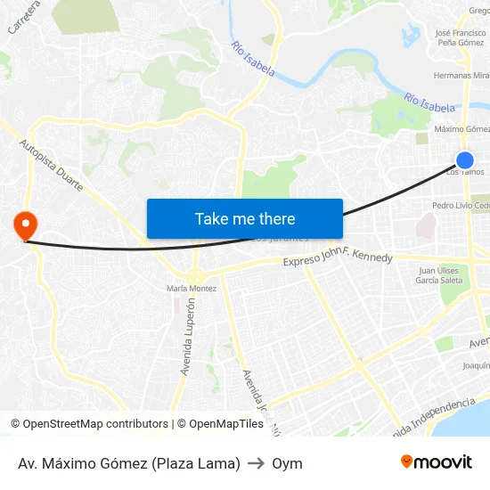 Av. Máximo Gómez (Plaza Lama) to Oym map