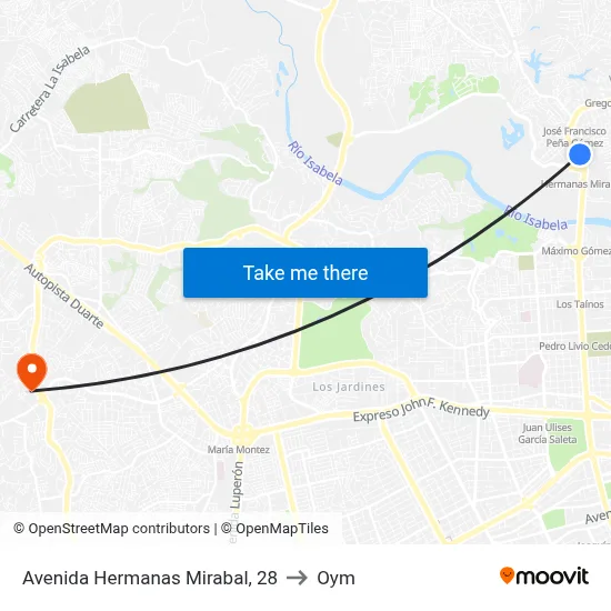 Avenida Hermanas Mirabal, 28 to Oym map