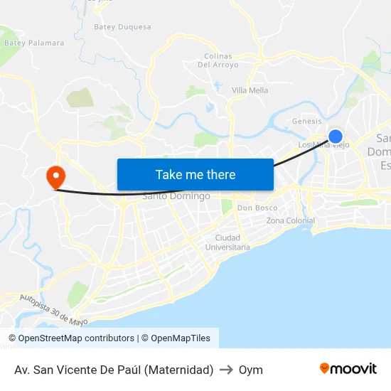 Av. San Vicente De Paúl (Maternidad) to Oym map