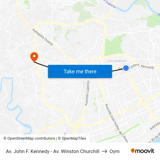 Av. John F. Kennedy - Av. Winston Churchill to Oym map