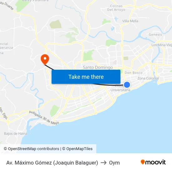 Av. Máximo Gómez (Joaquin Balaguer) to Oym map